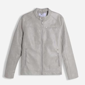GIUBBOTTO BIKER EFFETTO PELLE GRIGIO CHIARO