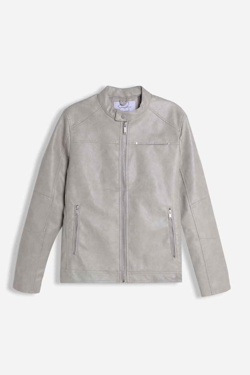 GIUBBOTTO BIKER EFFETTO PELLE GRIGIO CHIARO
