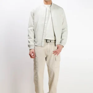 GIUBBOTTO BOMBER EFFETTO PELLE GRIGIO CHIARO